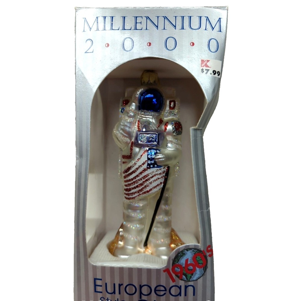 Millennium 2000 Blown Glass USA Astronaut Blown Glass‎ Christmas Ornament K-mart